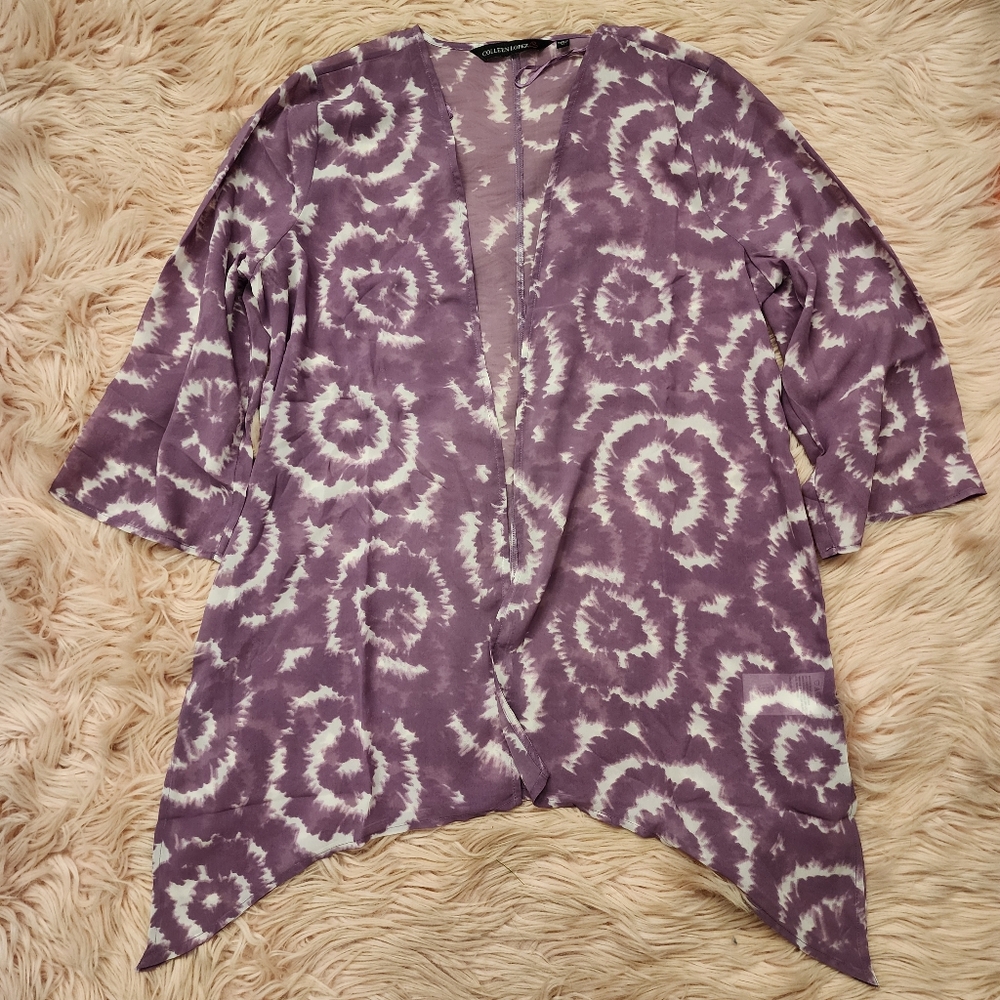 Colleen Lopez tie dye lightweight flowy side slit cardigan jacket kimono